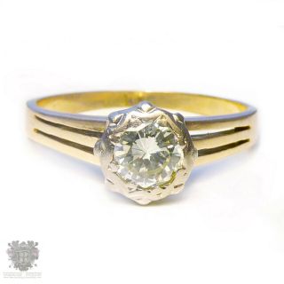 Antique 0.  50ct Diamond Solitaire Engagement Ring 18k White Gold & 9k Gold Band
