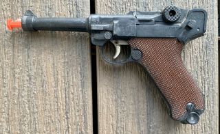 Vtg 60s Marx Toy Plastic Cap Gun Pistol Luger Orange Plug