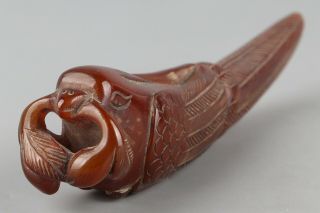 Chinese Exquisite Hand carved bird Carving Ox Horn statue 2
