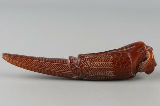 Chinese Exquisite Hand carved bird Carving Ox Horn statue 4