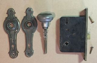 Old Antique Russwin Mortise Lock Set W Back Plates One Door Knob