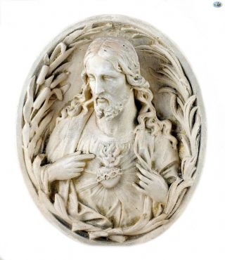 Antique 1900 Reliquary Meerschaum Sacred Heart Of Jesus Christ Cross Plaque Icon