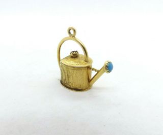 Vintage 18k Gold Turquoise Ruby Watering Can Charm,  4.  9 Grams