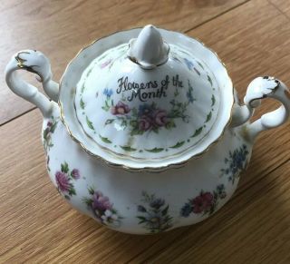 Vintage Bone China Royal Albert Flower of the Month Teapot & Sugar Bowl 2