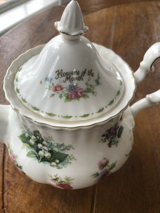 Vintage Bone China Royal Albert Flower of the Month Teapot & Sugar Bowl 7