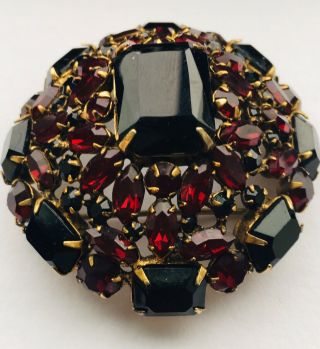 Schreiner NY Ruby Red Garnet Brooch Pin Rare Vintage High Domed Prong Set Signed 4