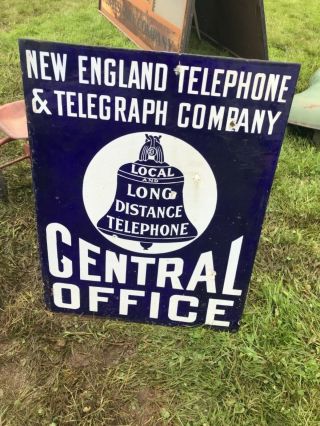 Large Antique 1920s England Telephone Telegraph 2 Sided Porcelain Sign