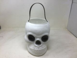 Vintage Halloween Aj Renzi Skull Trick Or Treat Candy Pail White W/ Black Eyes