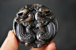 Distinctive Chinese Natural Old Jade Carved Dragon/phoenix Amulet Pendant J18