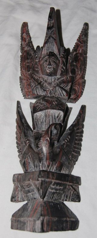 Antique Hand Carved Dark Wood Sculpture Aztec Inca Mayan Totem 10.  5 Wooden