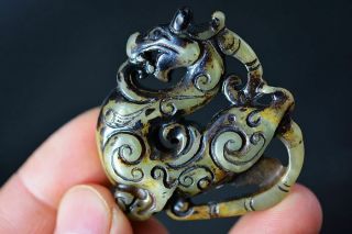 Exquisite Chinese Natural Old Jade Carved Beast Amulet Pendant J18