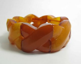 Antique Chunky Carved Egg Yolk Baltic Amber Stretch Bracelet 54.  1 Grams