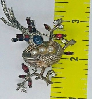 TRIFARI ALFRED PHILIPPE 1940 ' S STERLING BIRD WITH NEST PIN 3