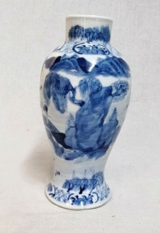 Chinese Porcelain blue & white vase with pagoda / temple scene 2