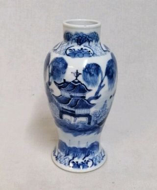 Chinese Porcelain blue & white vase with pagoda / temple scene 4