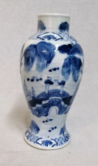 Chinese Porcelain blue & white vase with pagoda / temple scene 5