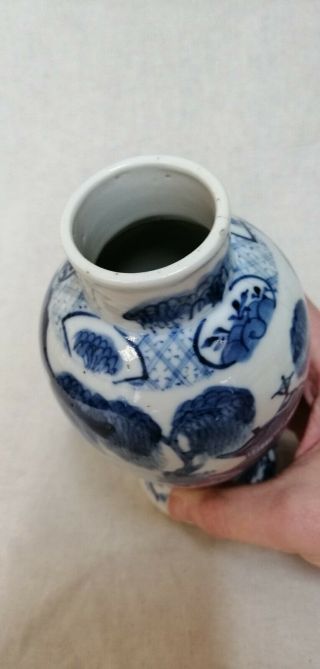 Chinese Porcelain blue & white vase with pagoda / temple scene 7