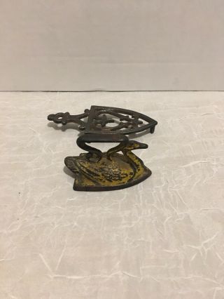 Vintage Miniature Cast Iron Digital Swan Duck Sad Iron W/ Trivet