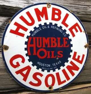 Humble Oils Gasoline Vintage Porcelain Enamel Gas Pump Oil Service Station Sign