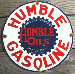 HUMBLE OILS GASOLINE VINTAGE PORCELAIN ENAMEL GAS PUMP OIL SERVICE STATION SIGN 5