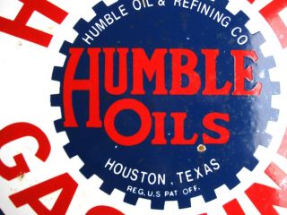 HUMBLE OILS GASOLINE VINTAGE PORCELAIN ENAMEL GAS PUMP OIL SERVICE STATION SIGN 6