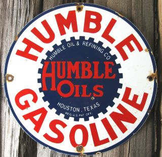HUMBLE OILS GASOLINE VINTAGE PORCELAIN ENAMEL GAS PUMP OIL SERVICE STATION SIGN 8