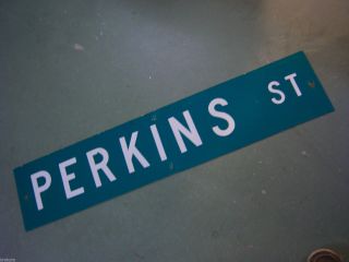 Vintage Perkins St Street Sign 42 " X 9 " White Lettering On Green