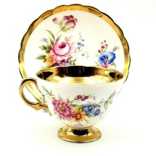 Rosina Fine Bone China Tea Cup & Saucer Floral Heavy Gold Made In England