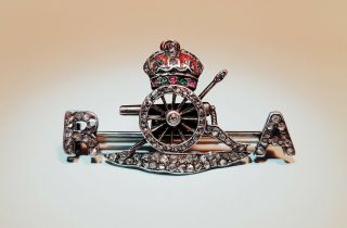 Gold Diamond Ruby Emerald Royal Artillery Sweetheart Brooch / Pendant