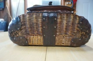 MACMONIES hand made split wicker,  buck stitched creel w/ front pouch Portland OR 3