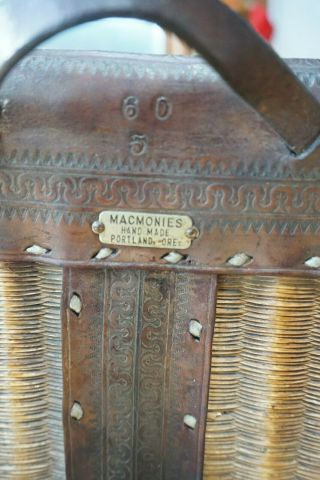 MACMONIES hand made split wicker,  buck stitched creel w/ front pouch Portland OR 6