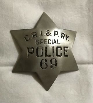 Vintage Chicago Rock Island And Pacific Railroad Police Badge (retired)