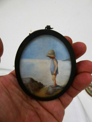 Edwardian Portrait Miniature Of A Child On The Beach By Ida Biggs