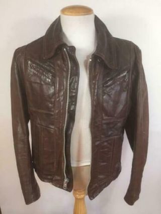 Vintage Schott Leather Motorcycle Jacket Size 40 Brown Biker Cafe Racer