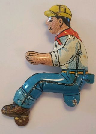 Vintage Metal Marx Tin Litho Tractor Bulldozer Driver Farmer Man For Wind Up Toy