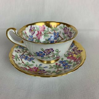 Royal Chelsea Fine Bone China Teacup And Saucer - Flowers & Branches