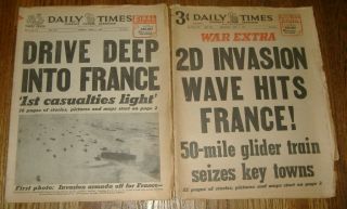 World War 2 Wwii June 6th & 7th 1944 D - Day Invasion Newspapers Chicago Times