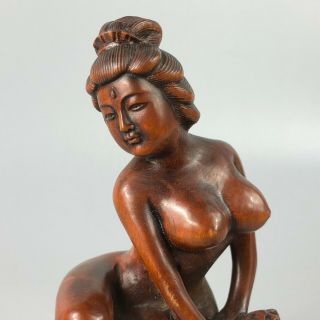 Collectible Chinese Old Boxwood Big Boobs Naked Belle Solid Wood Ornament Statue 2