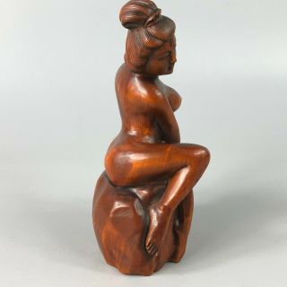 Collectible Chinese Old Boxwood Big Boobs Naked Belle Solid Wood Ornament Statue 5