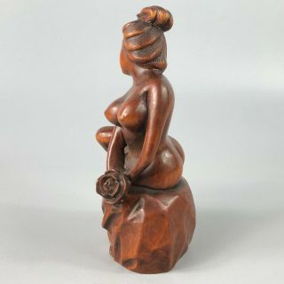 Collectible Chinese Old Boxwood Big Boobs Naked Belle Solid Wood Ornament Statue 6