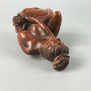 Collectible Chinese Old Boxwood Big Boobs Naked Belle Solid Wood Ornament Statue 8