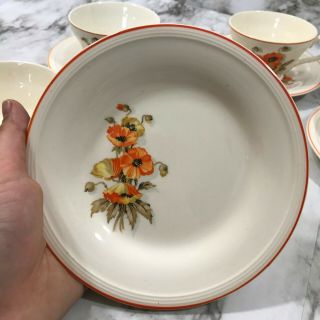 Set of 4 Vintage Orange Poppy Tea Cups and Saucers 3