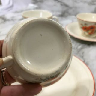 Set of 4 Vintage Orange Poppy Tea Cups and Saucers 4