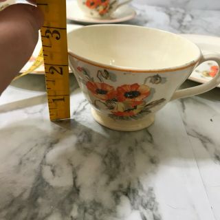 Set of 4 Vintage Orange Poppy Tea Cups and Saucers 7
