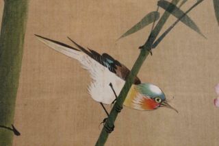 Chinese Semi Antique Painting on Silk Cherry Blossom Flowers & Bird Framed 3