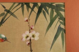 Chinese Semi Antique Painting on Silk Cherry Blossom Flowers & Bird Framed 4
