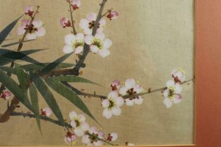 Chinese Semi Antique Painting on Silk Cherry Blossom Flowers & Bird Framed 5