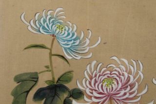 Chinese Semi Antique Painting on Silk Chrysanthemum Flowers & Bird Framed 4