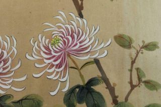 Chinese Semi Antique Painting on Silk Chrysanthemum Flowers & Bird Framed 6
