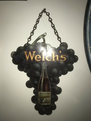 Antique 1910’s - 1920’s Welch’s Grape Juice Diecut Tin Hanging Sign Rare
